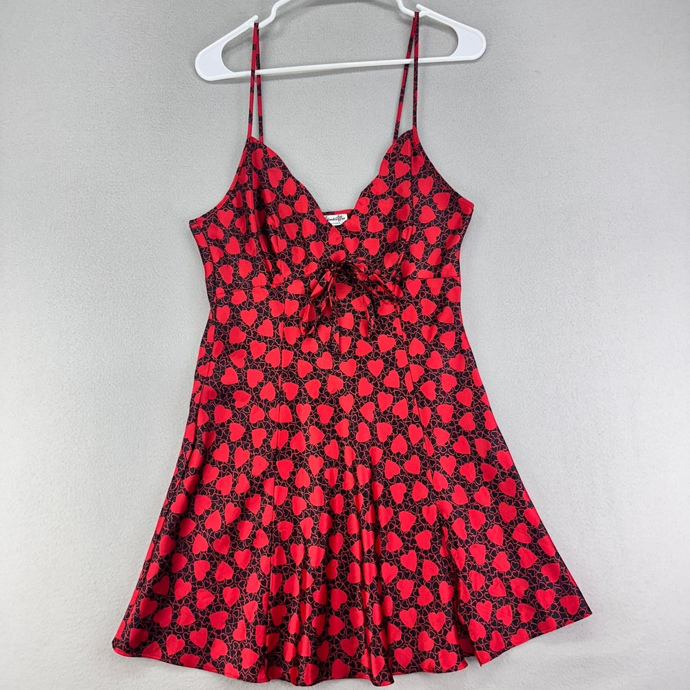 Vintage Satin Slip Dress Chemise Womens M Red Hearts Babydoll USA Made Romantic